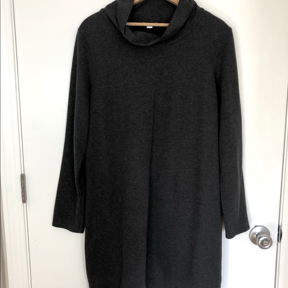 J. Jill Pure Jill Gray Sweater Dress Tunic Long Sleeve Turtleneck - medium